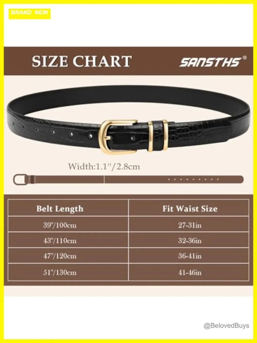 Faux Leather Belt with Gold Buckle for Jeans, Dresses, Crocodile Grain